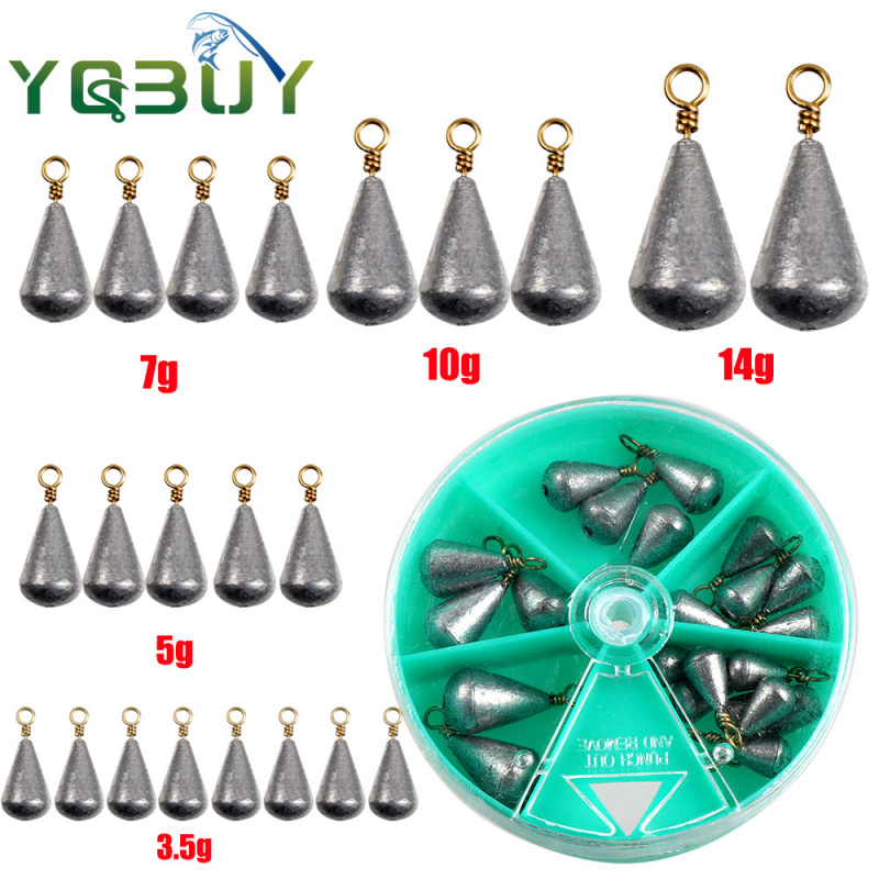 Fishing Rod Casting - 21PCSBoxed olive-shaped lead sinkers for long-distance