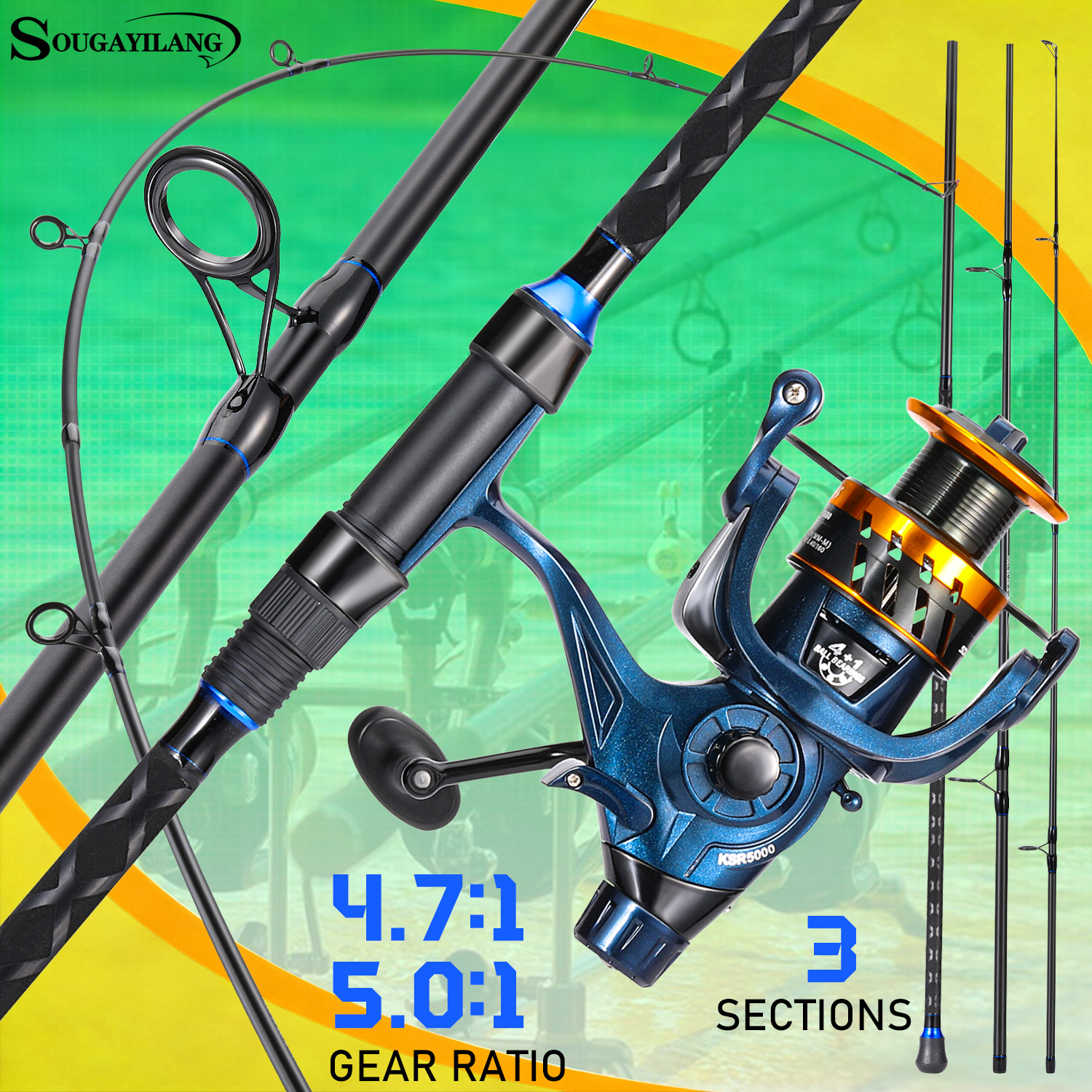 Sougayilang 3 Sections Surf Fi - огляд і ціна Fishing Rod Carbon Fiber