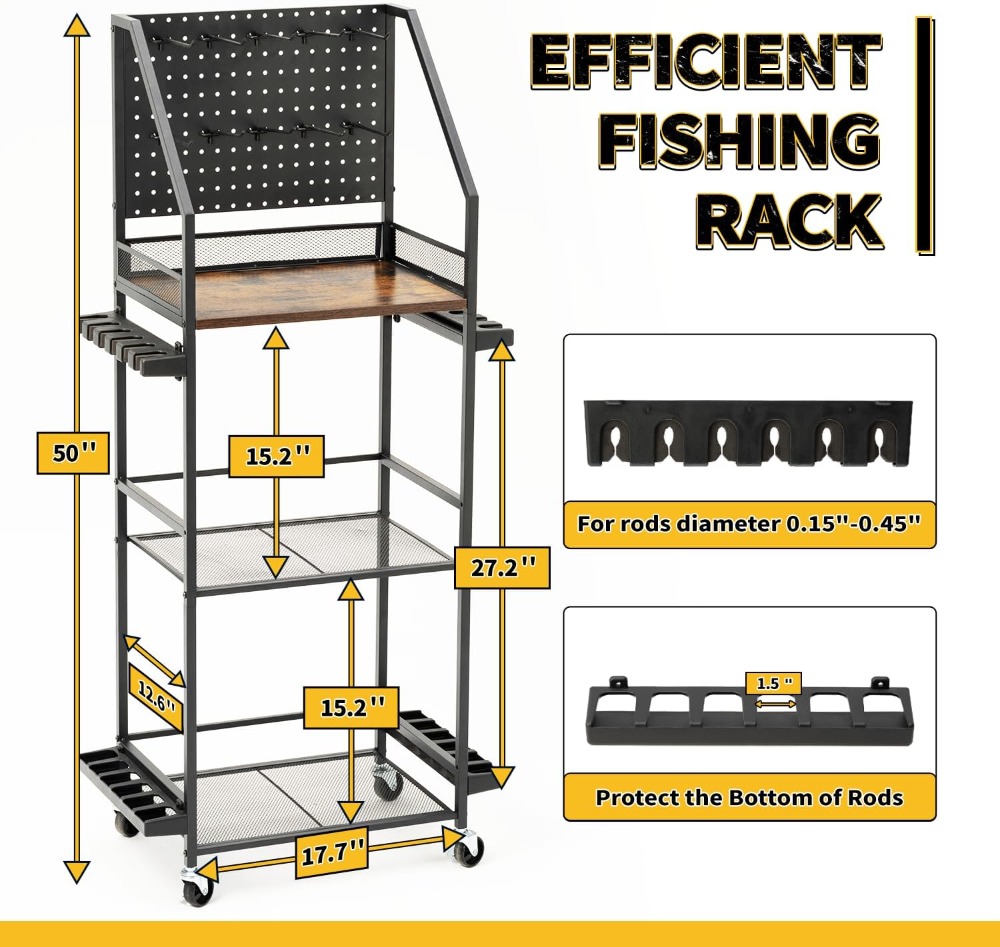 3-Tier Rolling Fishing Rod Rac - огляд і ціна Fishing Rod Rack